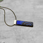 Fused Glass Blue Purple Dichroic Rectangular Pendant Etched with Mandala Designs on a Black base