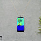 Dichroic Blue Green and Purple Glass Rectangular Pendant with Hand Etched Tree of Life with Swarovski Crystal Moon