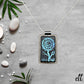 Dichroic Fused Glass Blue Mandala Rectangle Pendant with Flower Design