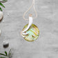 Dichroic Fused Glass Green Pink Gold Round Pendant in a Gorgeous Silver Setting