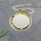 Dichroic Fused Glass Yellow Red Clear Wispy Round Pendant in a Beautiful Silver Setting