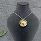 Dichroic Fused Glass Yellow Red Clear Wispy Round Pendant in a Beautiful Silver Setting