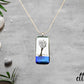 Dichroic Blue and Silver Glass Rectangular Pendant with Hand Etched Tree of Life