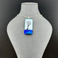 Dichroic Blue and Silver Glass Rectangular Pendant with Hand Etched Tree of Life