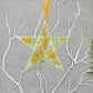 Fused Glass Soft Green Amber Gold Wire Wrapped Star with Amber Ascents