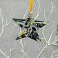 Fused Glass Wispy Black White Wire Wrapped Star with Yellow Ascents