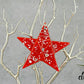 Fused Glass Bright Red White Silver Wire Wrapped Star with Crystal