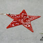 Fused Glass Bright Red White Silver Wire Wrapped Star with Crystal