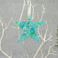 Fused Glass Soft Blue with Green Iridescent Accents Silver Wire Wrapped Star