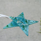 Fused Glass Soft Blue with Green Iridescent Accents Silver Wire Wrapped Star