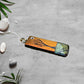 Dichroic Red Orange and Green Yellow Brown Rectangular Pendant with Hand Etched Tree of Life and Crystal Moon