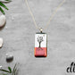 Dichroic Red Orange and Silver Rectangular Pendant with Hand Etched Tree of Life and Crystal Moon