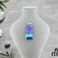 Dichroic Purple and Blue Rectangular Pendant with Hand Etched Tree of Life and Crystal Moon