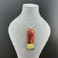 Dichroic Red Orange and Green Yellow Brown Rectangular Pendant with Hand Etched Tree of Life and Crystal Moon