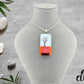 Dichroic Red Orange and Silver Rectangular Pendant with Hand Etched Tree of Life and Crystal Moon