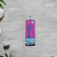 Dichroic Red Orange and Green Yellow Brown Rectangular Pendant with Hand Etched Tree of Life and Crystal Moon