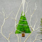 Fused Glass Green with White Clear Iridescent Color Tree Ornament Wire Wrapped in Silver Wire