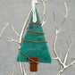 Fused Glass Green Tree Ornament Wire Wrapped in Bronze Wire