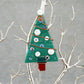 Fused Glass Green Tree Ornament Wire Wrapped in Bronze Wire