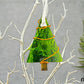 Fused Glass Green with Clear Iridescent Color Tree Ornament Wire Wrapped in Copper Wire