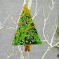 Fused Glass Green with Clear Iridescent Color Tree Ornament Wire Wrapped in Copper Wire