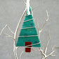 Fused Glass Green Tree Ornament Wire Wrapped in Bronze Wire