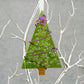 Fused Glass Green Tree Ornament Wire Wrapped in Purple Wire