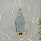 Fused Glass Gray with Clear Iridescent Color Tree Ornament Wire Wrapped in Silver Wire